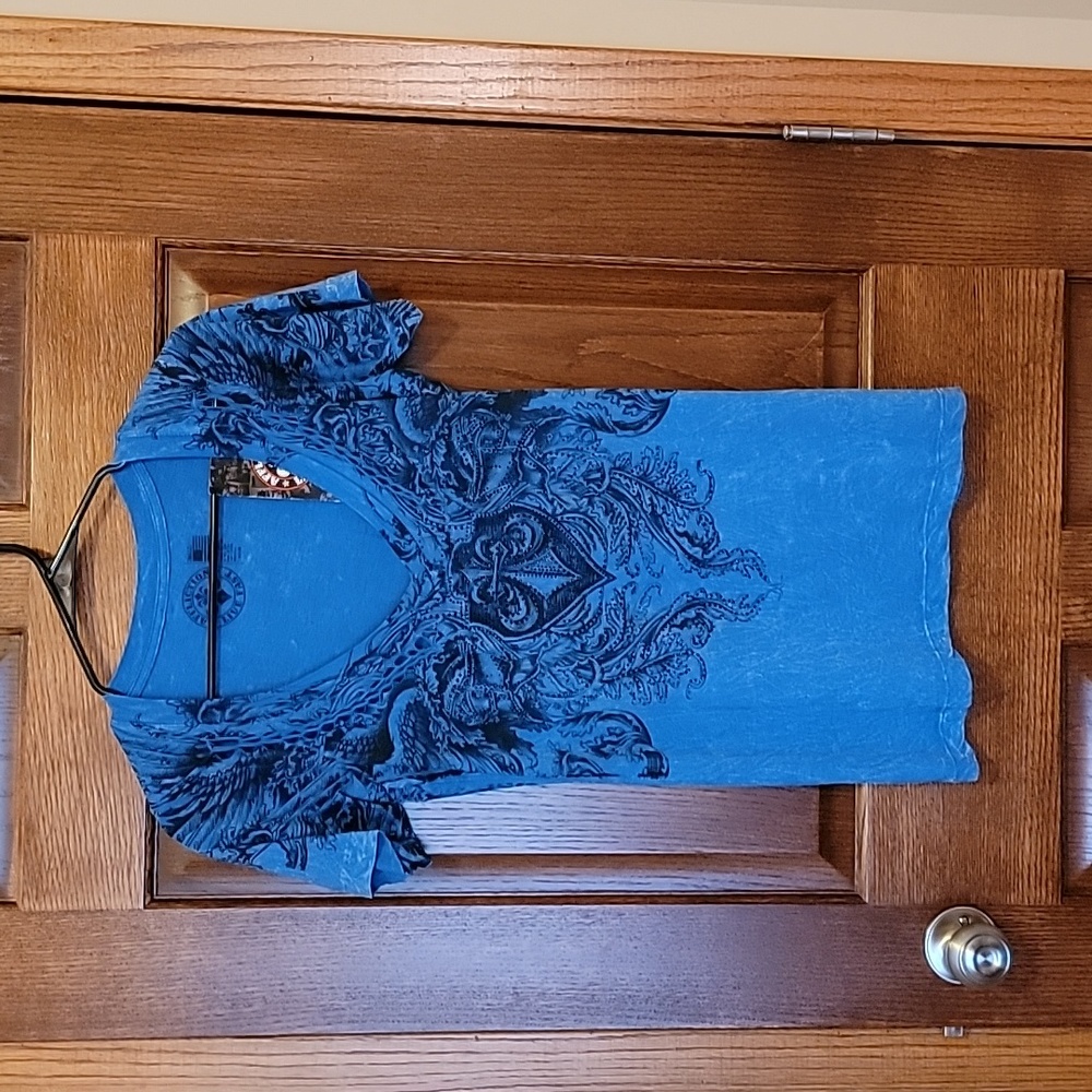 Beautiful Blue Affliction V neck shirt